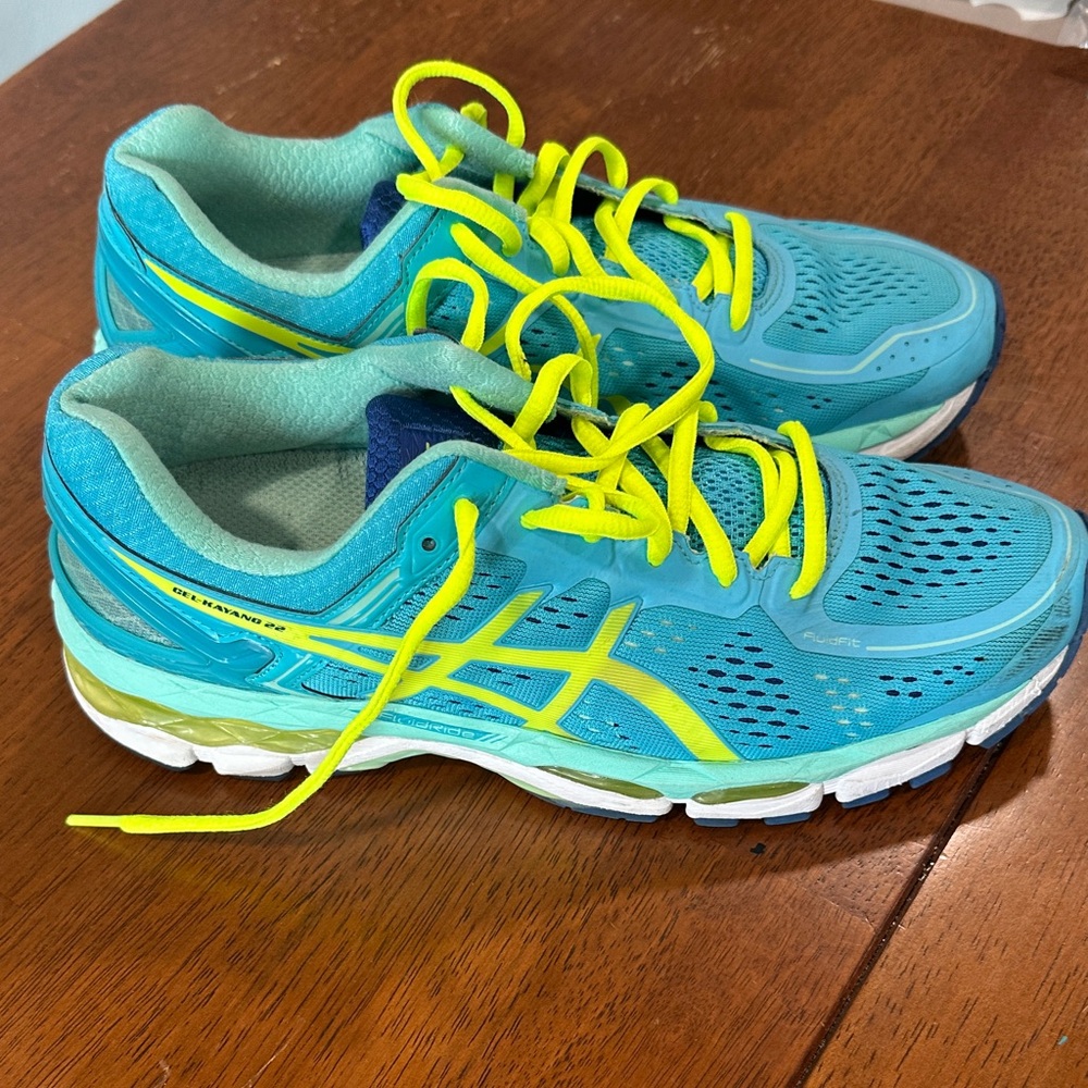 ASICS Women's Turquoise and Neon Yellow Sneakers Gel-Kayano 22 Size 10